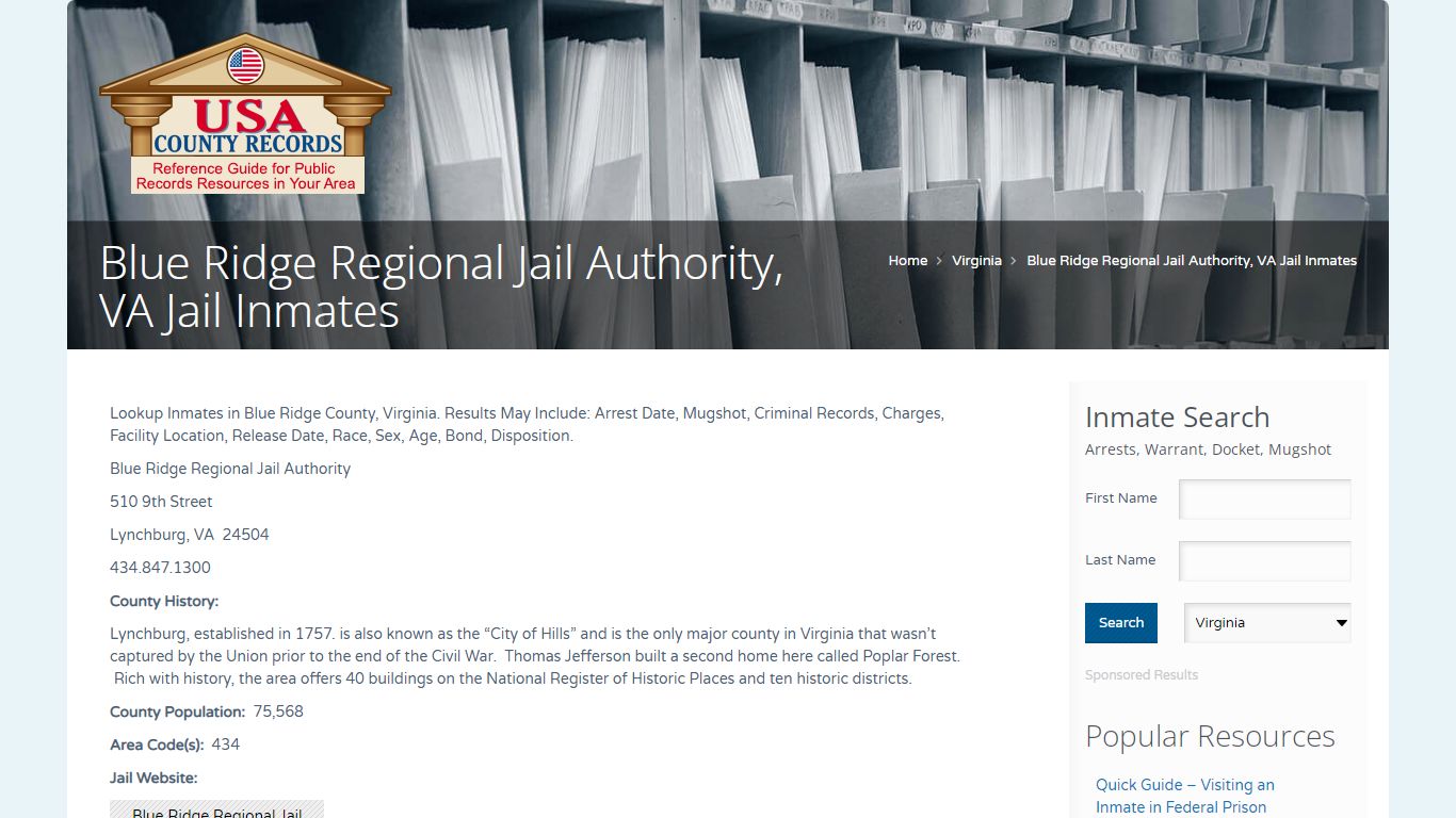 Blue Ridge Regional Jail Authority, VA Jail Inmates | Name ...